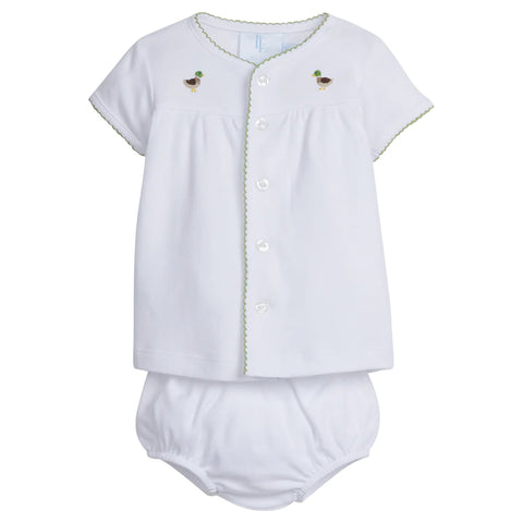 Pinpoint Layette Knit Set- Mallard