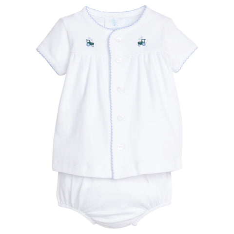 Pinpoint Layette Knit Set- Tractor